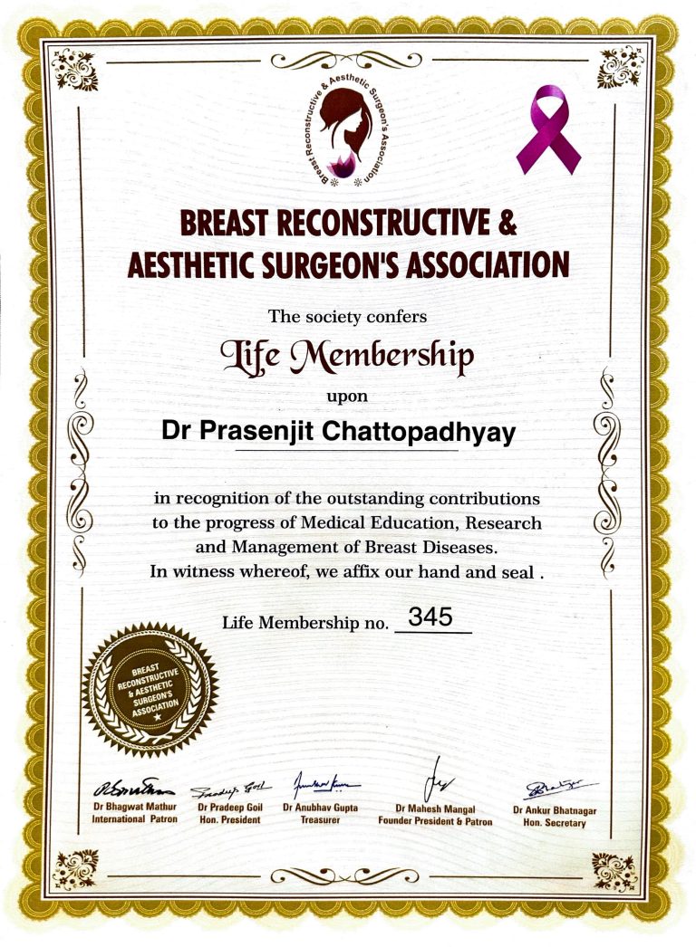Certificate from BR0ASA (Breast Reconstructive and Aesthetic Surgeons Association)