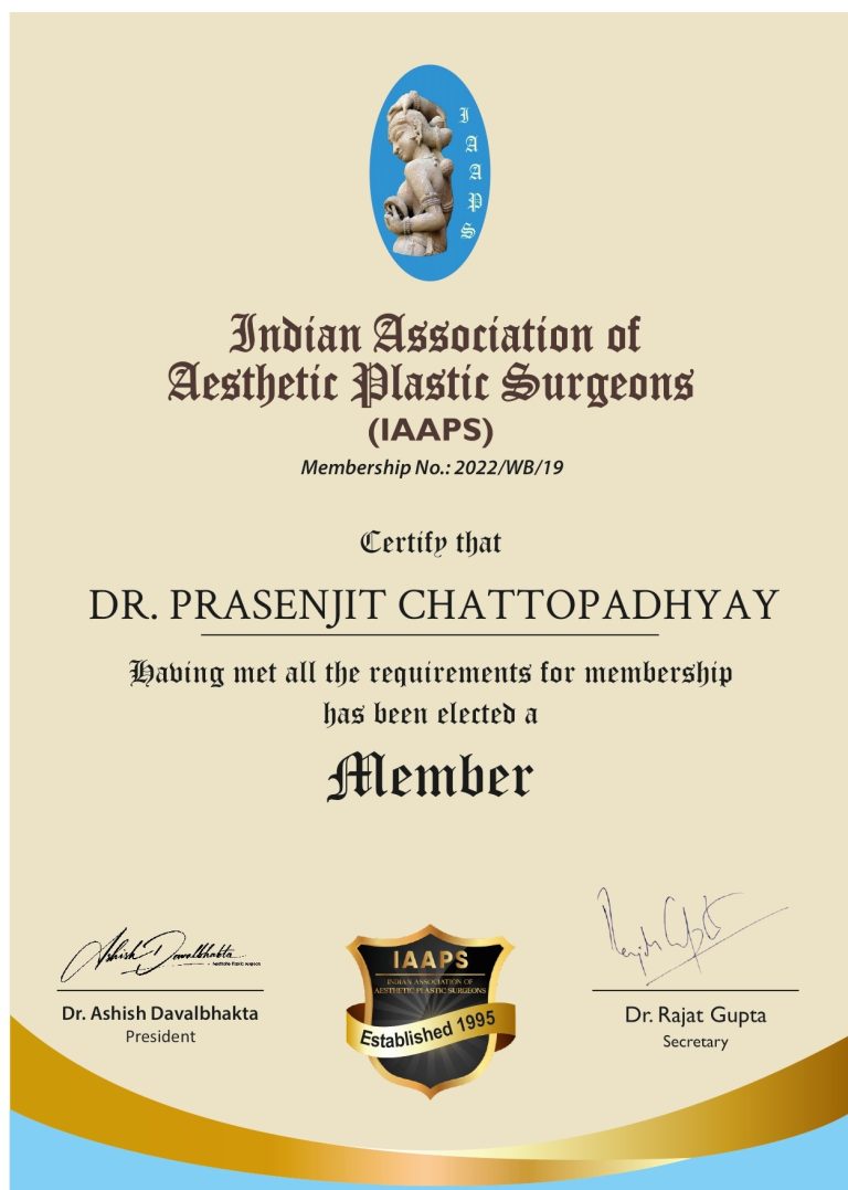 Certificate from IAAPS (Indian Association of Aesthetic Plastic Surgeons)