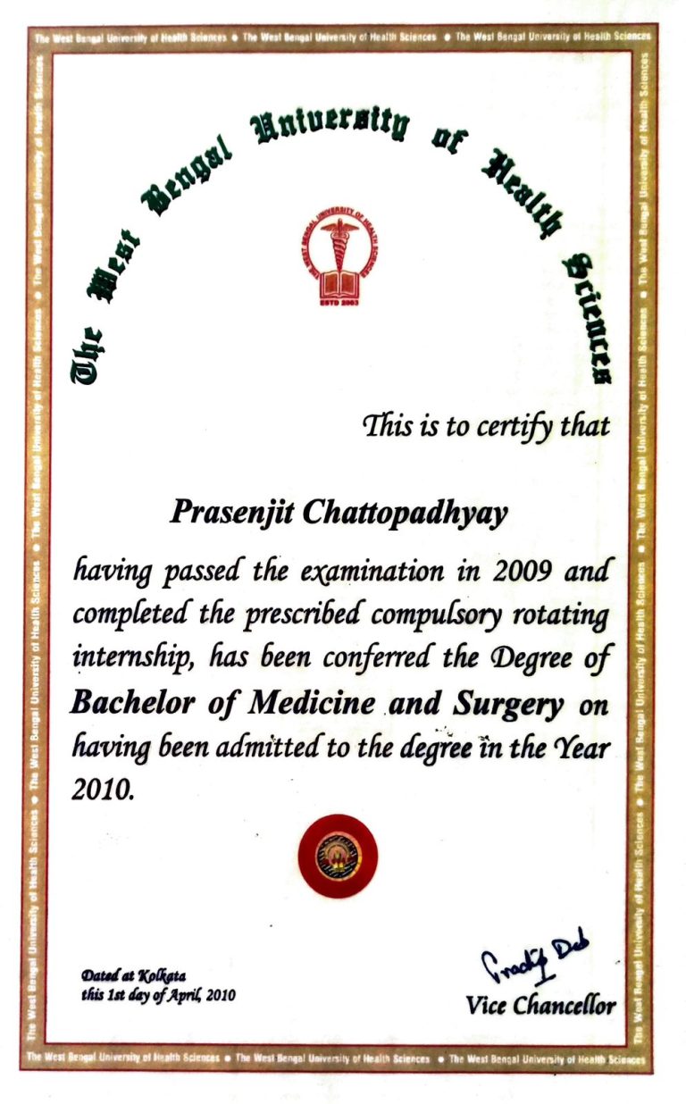 Certificate from he West Bengal University of Health Science